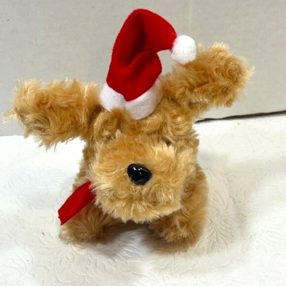 TWO Christmas Stuffed Golden Labradoodles w/Santa Hat & Scarf Toy Plush - Picture 6 of 12